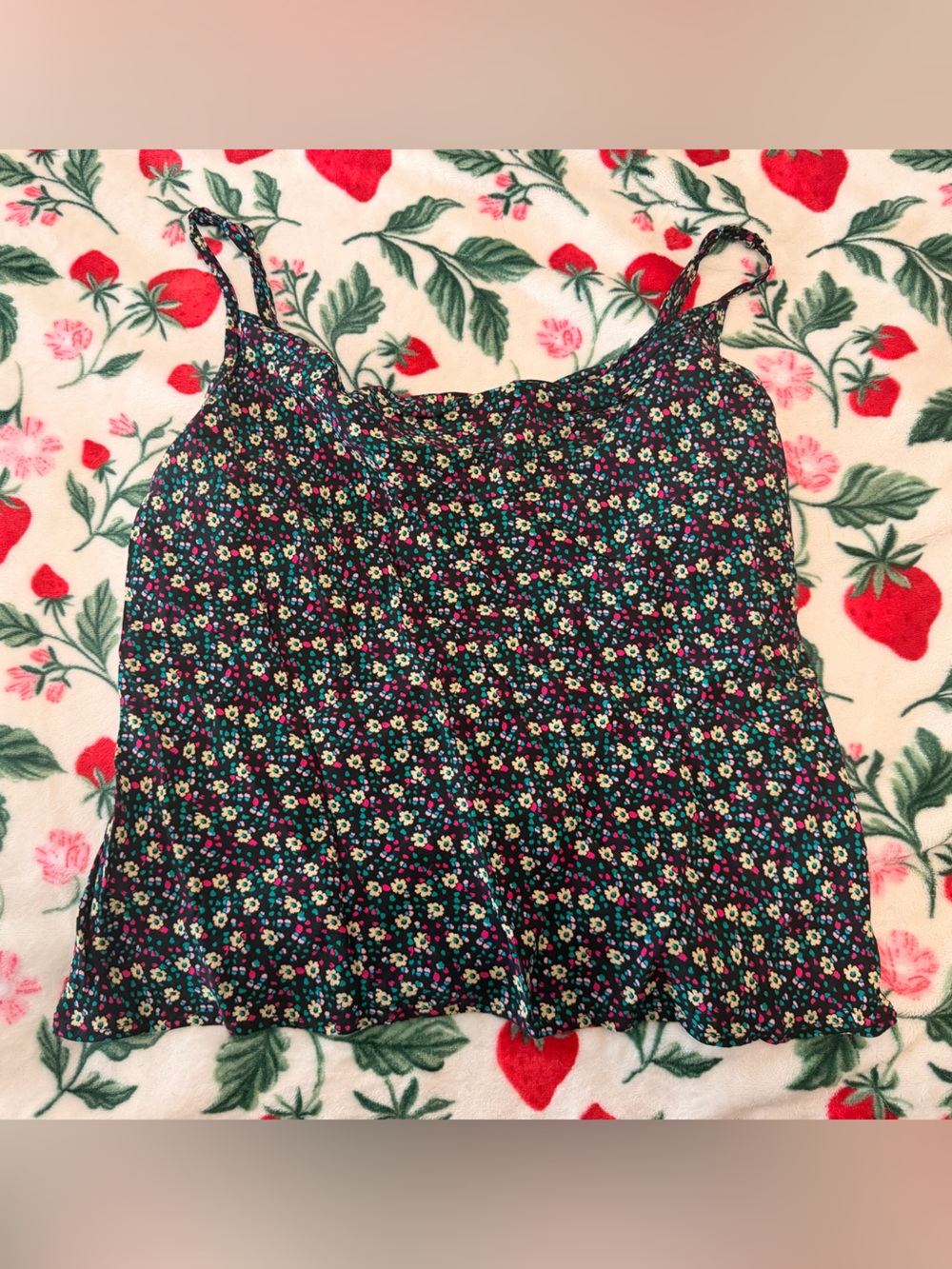 Floral Spaghetti Strap Tank Top - Black Floral